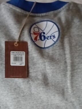 Mitchell & Ness Gray Crewneck Sweater with Blue and Red 76ers Logo